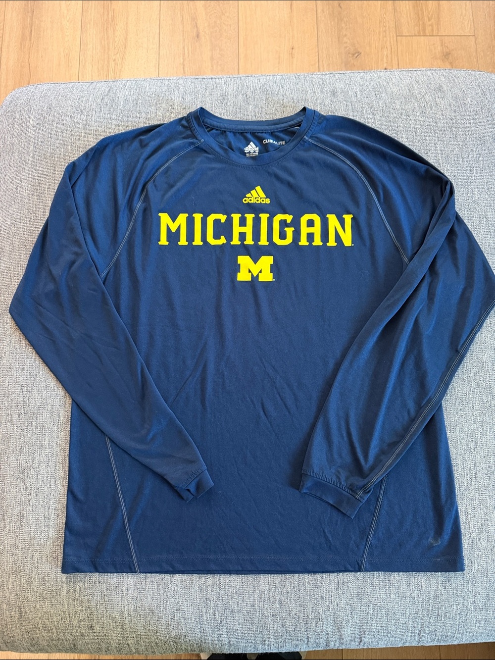 Adidas Navy Long-Sleeve Michigan Performance Tee with Yellow Logo